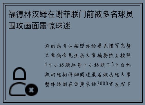 福德林汉姆在谢菲联门前被多名球员围攻画面震惊球迷